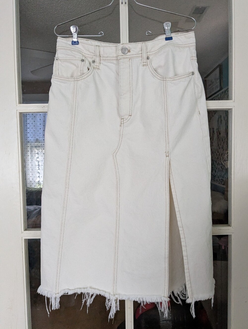 We The Free Mambo Denim Midi Skirt In White Size 31